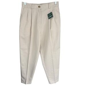 A7 L.L. Bean Original Fit Women's Beige Pleated Cotton Pants‎ Size 8 Regular New
